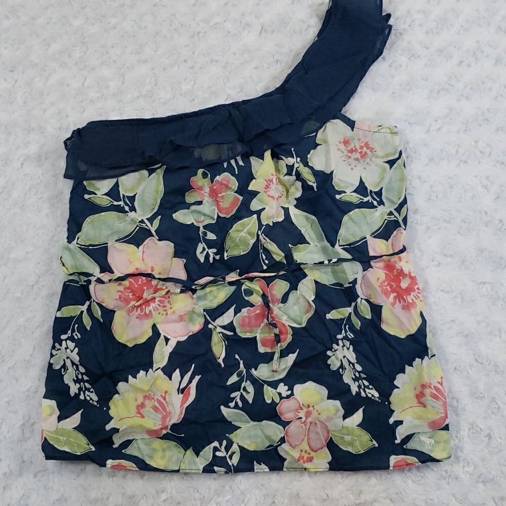 Abercrombie one shoulder sheer floral top
